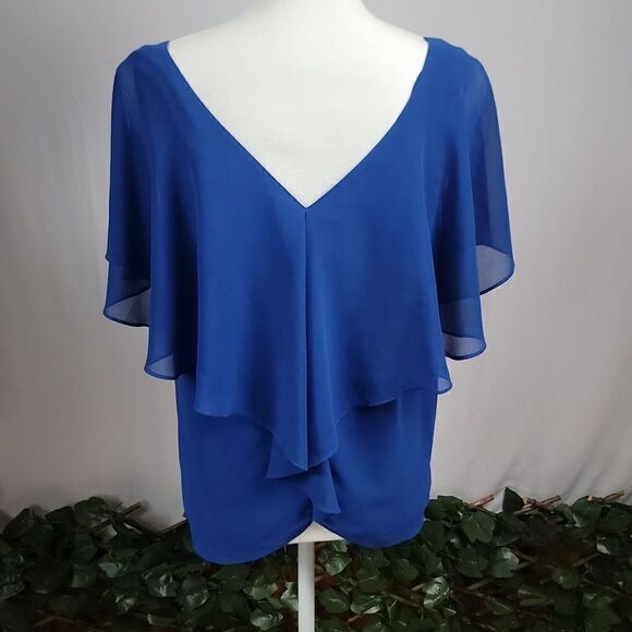 Max Studio Women's Layered Ruffle Sheer Top Blue Size Small - Picture 3 of 8